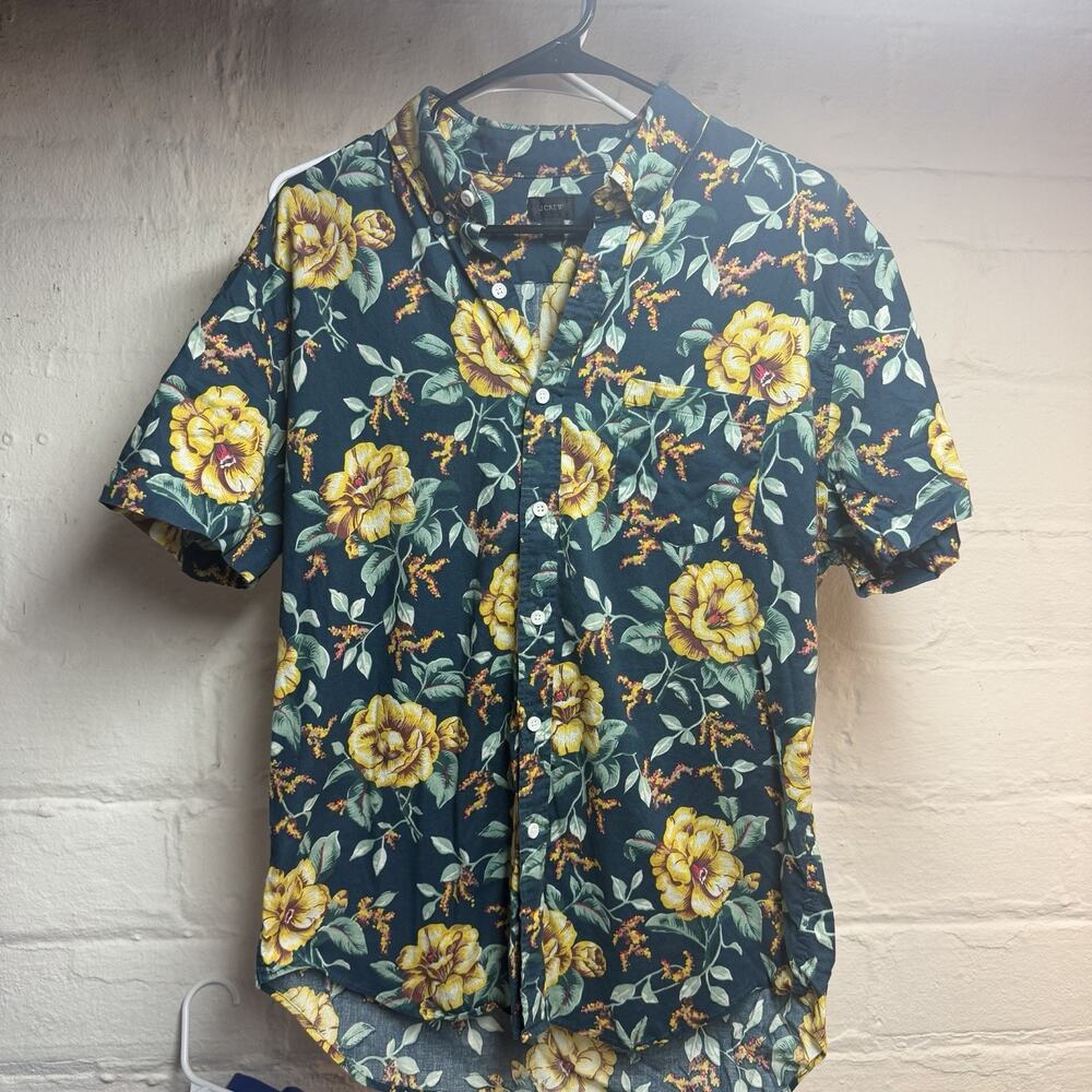 J. Crew Floral Hawaiian Button Down Shirt Mens Size Large Tropical Cotton